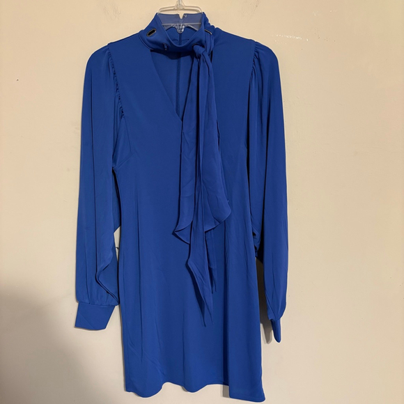 White House Black Market Blue Scarf Neck Shift Dress XS - Picture 6 of 16